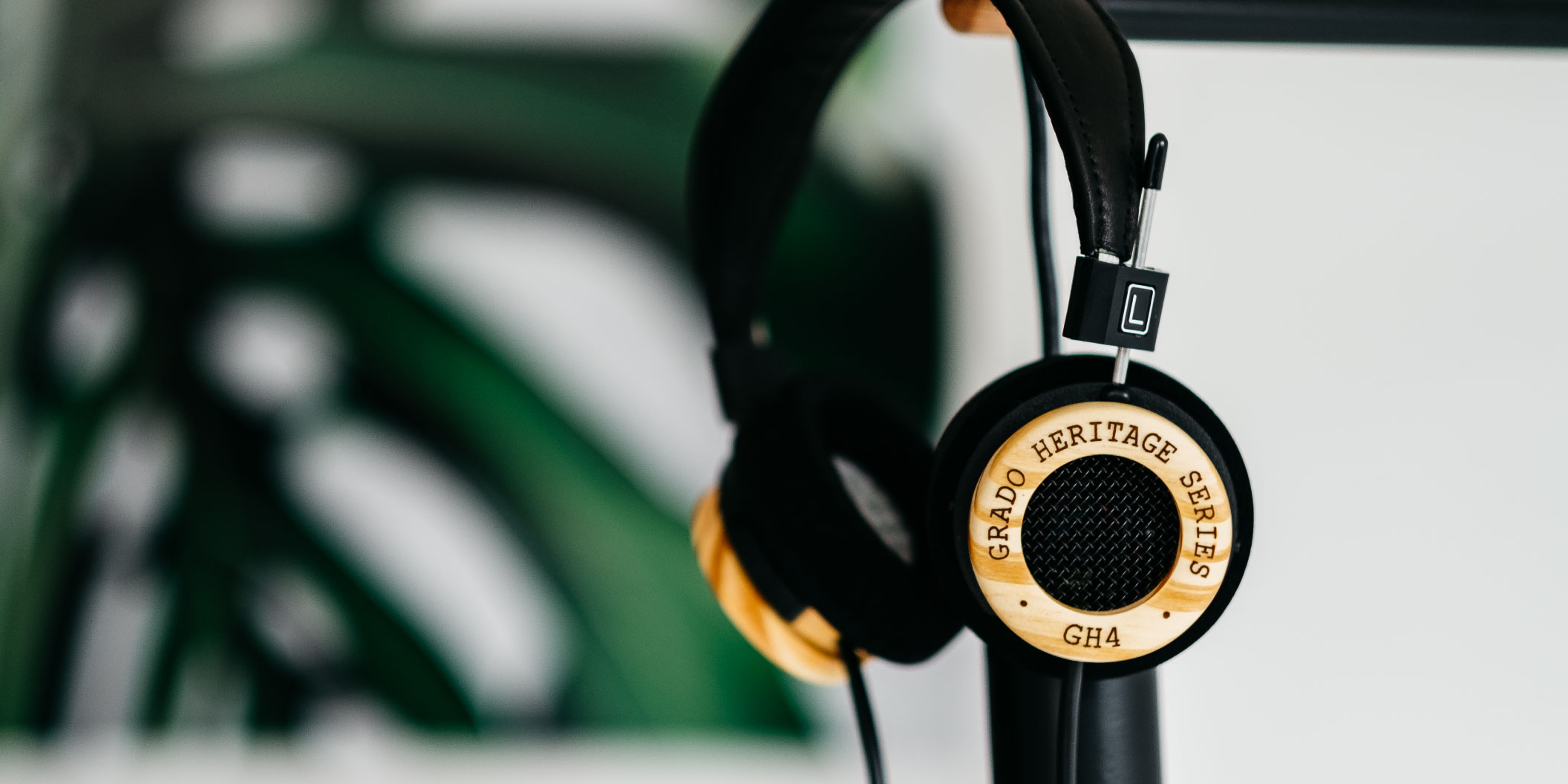Photo of GH4 headphones with a plant in the background